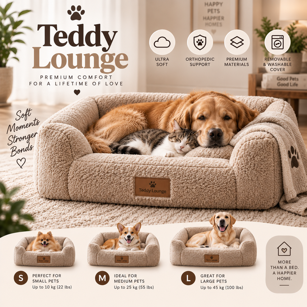 Teddy Lounge rectangular teddy sherpa pet lounger in Linen