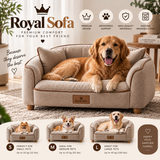 Royal Sofa luxury bouclé dog sofa with pillows in Linen